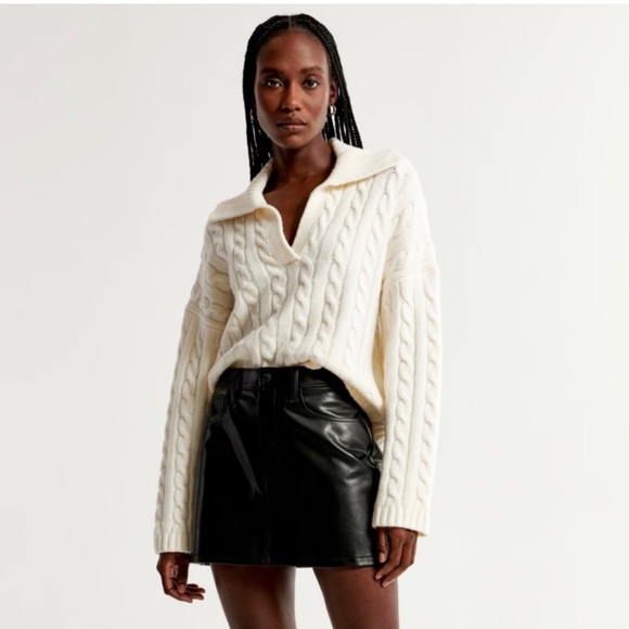 Abercrombie&Fitch Cable Collar Sweater Cream size M - Picture 3 of 7